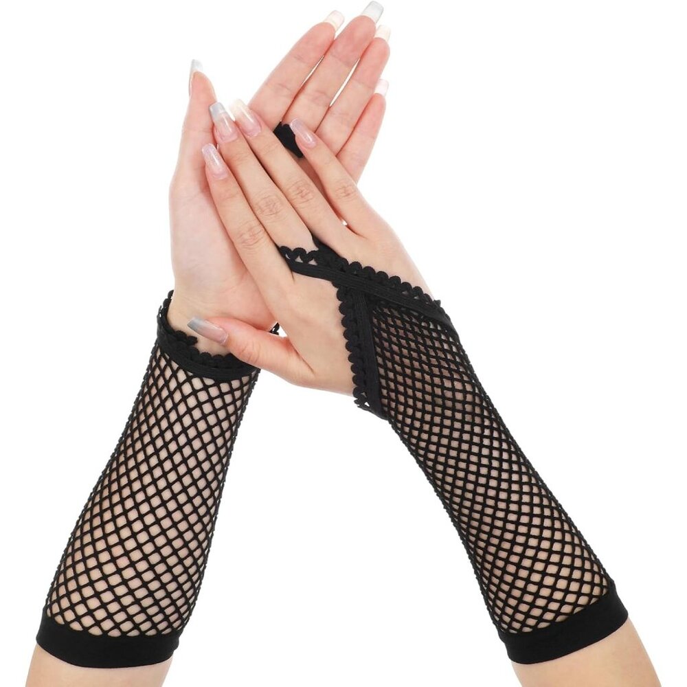 Women's Black Arm Sleeves Finger Loop Lace Gloves Style Parties Cosplay